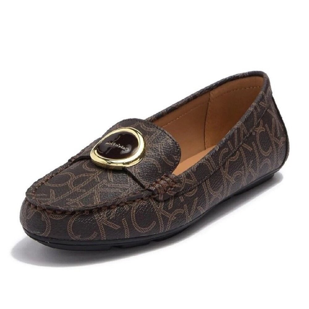 NWOT Calvin Klein Logo Loafer Leana Monogram Espresso Brown Women's  Size 10